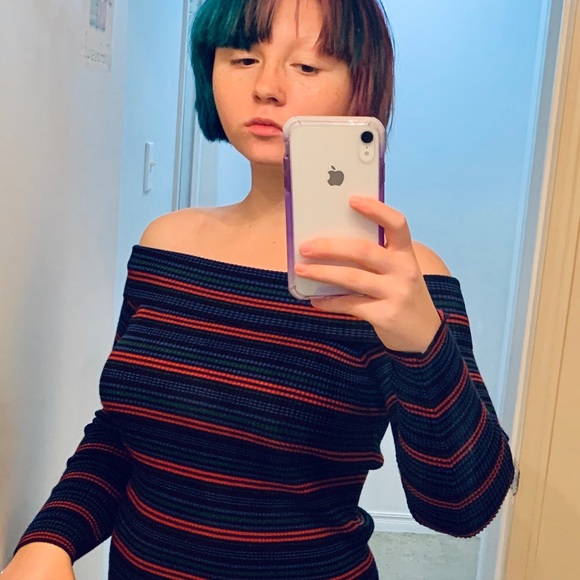 Striped Off The Shoulder Sweater - Picture 3 of 3